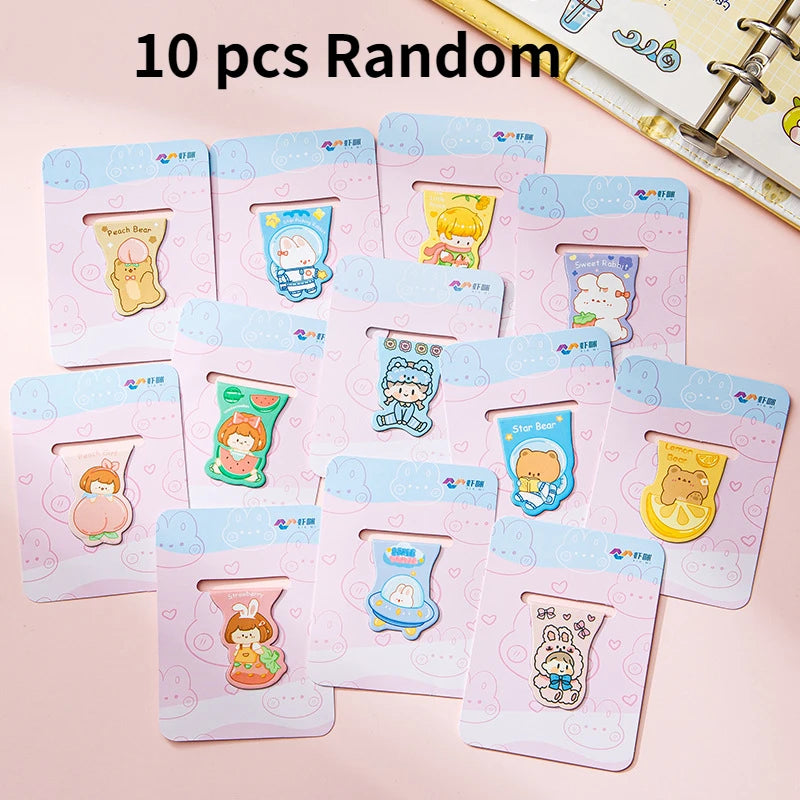10pcs Kawaii Magnetic Bookmarks – Cute Cartoon Girls & Animals